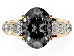 Fancy Black Oval Cut Diamond Pavé Engagement Ring Set in Yellow gold with Prong Setting