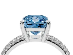 Fancy Blue Princess Cut Diamond Solitaire Ring Set in Platinum with Multi-Row Round Pavé Band and Prong Setting
