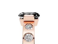 Fancy Black Emerald Cut Diamond Channel-Set Band Ring Set in Rose gold with Bezel Prong Setting