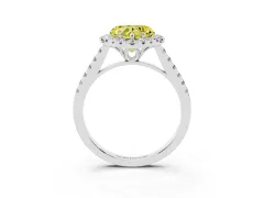 Fancy Yellow Heart Cut Diamond Pavé Halo Engagement Ring Set in White gold with Pavé Band and Prong Setting