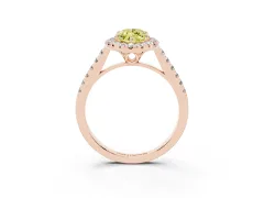 Fancy Yellow Marquise Cut Diamond Pavé Halo Engagement Ring Set in Rose gold with Pavé Band and Prong Setting