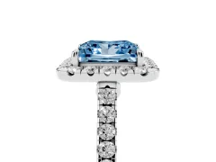 Fancy Blue Princess Cut Diamond Halo Pavé Engagement Ring Set in Silver with Prong Setting