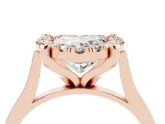 Heart Cut Diamond Cluster Halo Solitaire Ring Set in Rose gold with Prong Setting