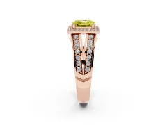 Fancy Yellow Asscher Cut Diamond Halo Ring Set in Rose gold with Double Pavé Split Shank