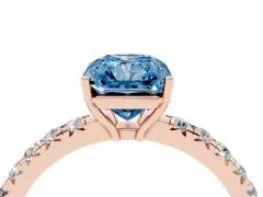 Fancy Blue Radiant Cut Diamond Pavé Solitaire Engagement Ring Set in Rose gold with Prong Setting