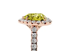 Fancy Yellow Heart Cut Diamond Pavé Halo Engagement Ring Set in Rose gold with Pavé Band and Prong Setting