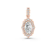 Oval Diamond Halo Pendant Set in Rose gold with Milgrain Prongs