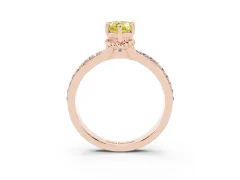 Fancy Yellow Pear Cut Diamond Solitaire Ring Set in Rose gold with Channel Set Band and Prong Setting