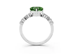 Fancy Green Heart Cut Diamond Ring Set in White gold with Scattered Round Accents