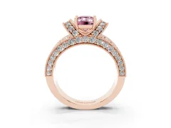 Fancy Pink Emerald Cut Diamond Milgrain Halo Pavé Engagement Ring Set in Rose gold with Prong Setting