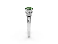Fancy Green Round Cut Diamond Three-Stone Ring Set in Platinum with Prong Setting and Plain Band
