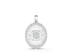 Round Halo Filigree Pendant Set in Silver with Pavé Halo