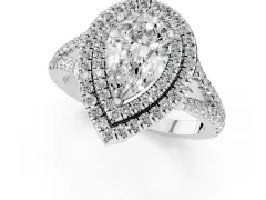 Pear Cut Diamond Double Halo Ring Set in White gold with Pavé Band