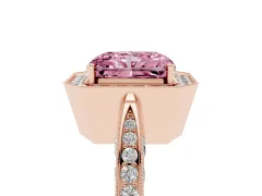 Fancy Pink Radiant Cut Diamond Halo Engagement Ring Set in Rose gold with Accent Split Shank Band