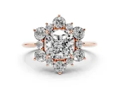 Cushion Cut Diamond Cluster Halo Ring Set in Rose gold with Solitaire Band and Prong Setting