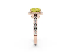 Fancy Yellow Radiant Cut Diamond Halo Engagement Ring Set in Rose gold with Pavé Band and Prong-Set Center
