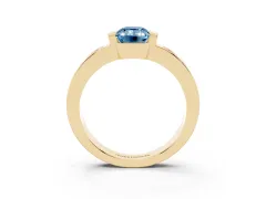 Fancy Blue Emerald Cut Diamond Channel-Set Band Ring Set in Yellow gold with Bezel Prong Setting