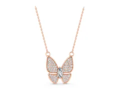 Pavé Oval Butterfly Pendant Set in Rose gold with Prong-Set Oval Center