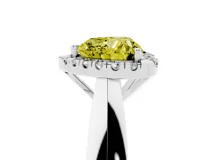 Fancy Yellow Heart Cut Diamond Halo Solitaire Engagement Ring Set in Platinum with Square Band and Prong Setting