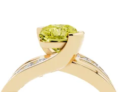 Fancy Yellow Radiant Cut Diamond Solitaire Ring Set in Yellow gold with Channel Set Split Shank and Tension Prongs