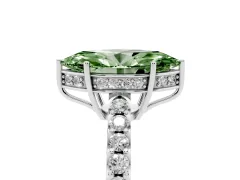 Fancy Green Marquise Cut Diamond Solitaire Engagement Ring Set in Silver with Pavé Band and Prong Setting