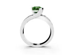 Fancy Green Radiant Cut Diamond Solitaire Ring Set in Platinum with Channel Set Split Shank and Tension Prongs