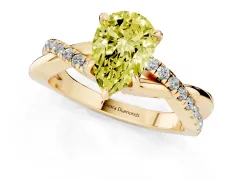 Fancy Yellow Pear Cut Diamond Twisted Pavé Band Ring Set in Yellow gold with Prong Setting