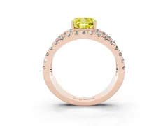 Fancy Yellow Cushion Cut Diamond Split Shank Pavé Solitaire Ring Set in Rose gold with Open Shank Design