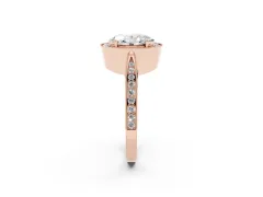 Oval Cut Diamond Halo Engagement Ring Set in Rose gold with Accent Split Shank Band