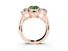 Fancy Green Round Cut Diamond Three-Stone Ring Set in Rose gold with Textured Band