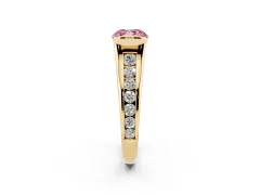 Fancy Pink Cushion Cut Diamond Bezel-Set Solitaire Ring Set in Yellow gold with Channel-Set Band