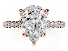 Pear Cut Diamond Solitaire Ring Set in Rose gold with Brilliant Pavé Band and Prong Setting