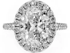 Oval Cut Diamond Halo Pavé Engagement Ring Set in Platinum with Prong Setting