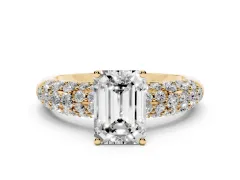 Emerald Cut Diamond Pavé Band Solitaire Ring Set in Yellow gold with Close-Set Accent Stones and Prong Setting