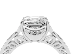 Asscher Cut Diamond Halo Ring Set in White gold with Channel Set Band and Prong Setting