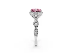 Fancy Pink Radiant Cut Diamond Halo Twist Band Solitaire Ring Set in Silver with Prong-Set Center Stone