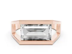 Baguette Diamond Geometric Solitaire Ring Set in Rose gold with Open Sides