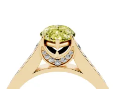 Fancy Yellow Marquise Cut Diamond Solitaire Pavé Engagement Ring Set in Yellow gold with Prong Setting
