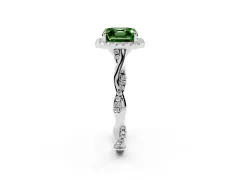 Fancy Green Asscher Cut Diamond Halo Twist Band Solitaire Ring Set in Silver with Prong Setting