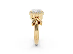 Radiant Cut Diamond Halo Floral Band Ring Set in Yellow gold with Prong Setting