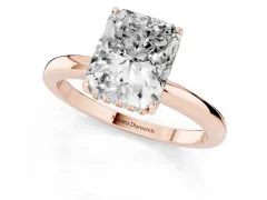 Radiant Cut Diamond Solitaire Ring Set in Rose gold with Plain Band and Prong Setting