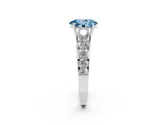 Fancy Blue Oval Cut Diamond Solitaire Ring Set in Platinum with Pavé-Set Band and Prong Setting