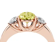Fancy Yellow Pear Cut Diamond Three-Stone Ring Set in Rose gold with Bold Center and Classic Band