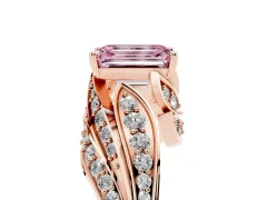 Fancy Pink Emerald Cut Diamond Solitaire Ring Set in Rose gold with Layered Twist Pavé Band