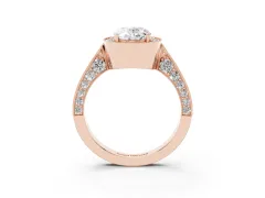 Oval Cut Diamond Halo Engagement Ring Set in Rose gold with Accent Split Shank Band