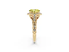 Fancy Yellow Oval Cut Diamond Solitaire Ring Set in Yellow gold with Hidden Halo and Pavé Band