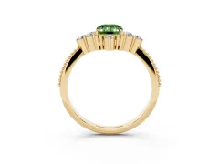 Fancy Green Emerald Cut Diamond Cluster Ring Set in Yellow gold with Beaded Band