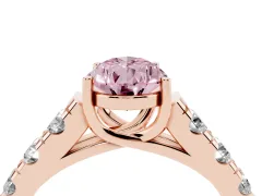 Fancy Pink Pear Cut Diamond Solitaire Ring Set in Rose gold with Cut-Down Micro Pavé Band and Prong Setting