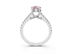 Fancy Pink Pear Cut Diamond Solitaire Ring Set in White gold with Brilliant Pavé Band and Prong Setting