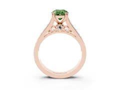 Fancy Green Oval Cut Diamond Channel Set Solitaire Engagement Ring Set in Rose gold with Prong Setting